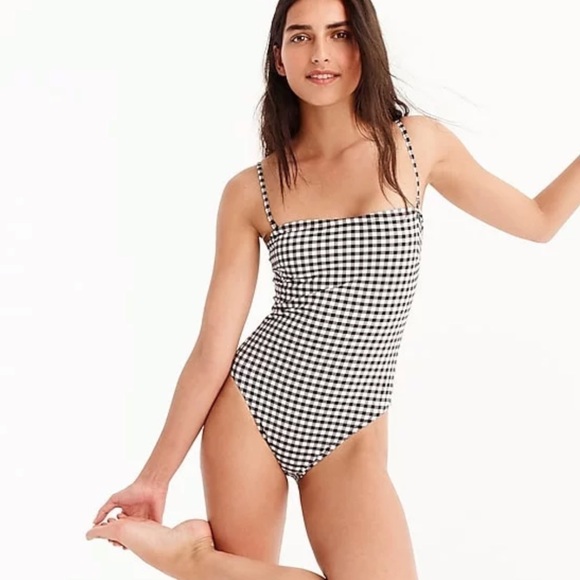 NWT J. Crew Straight Bandeau One Piece Swimsuit in Matte Gingham Print